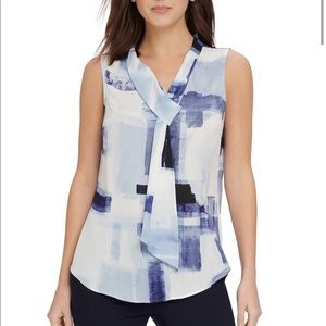 DKNY Sleeveless Tie-Neck Keyhole Back Blouse